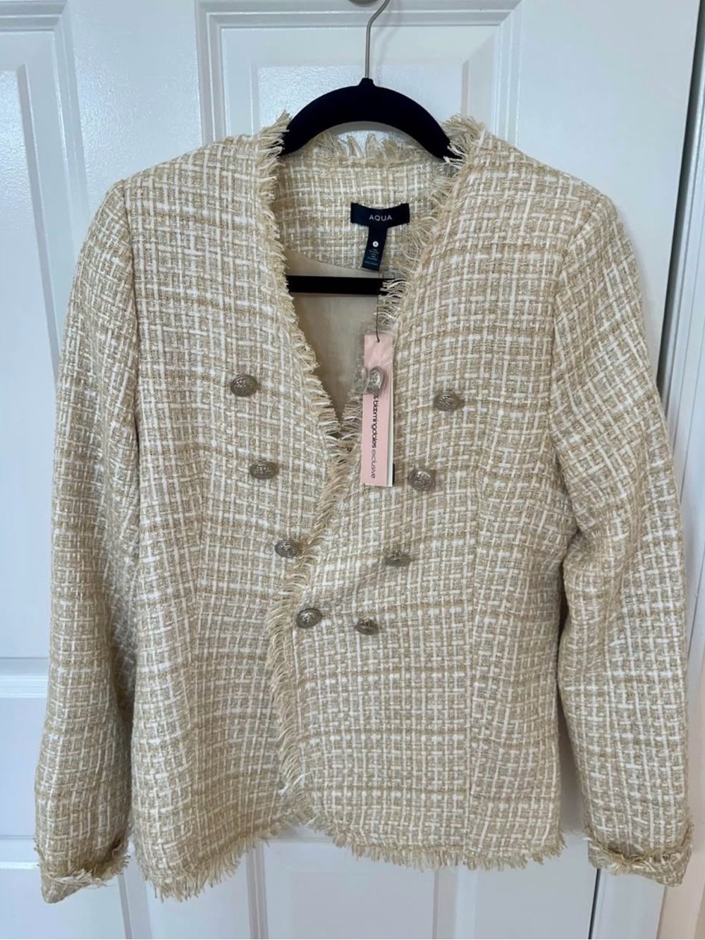 NWT Aqua Cream and White Tweed Double-Breasted Blazer